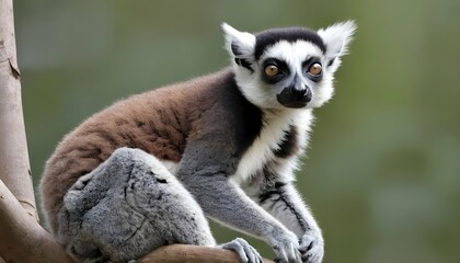 Naklejka premium A Lemur With Its Tail Wrapped Around A Branch Usi 2