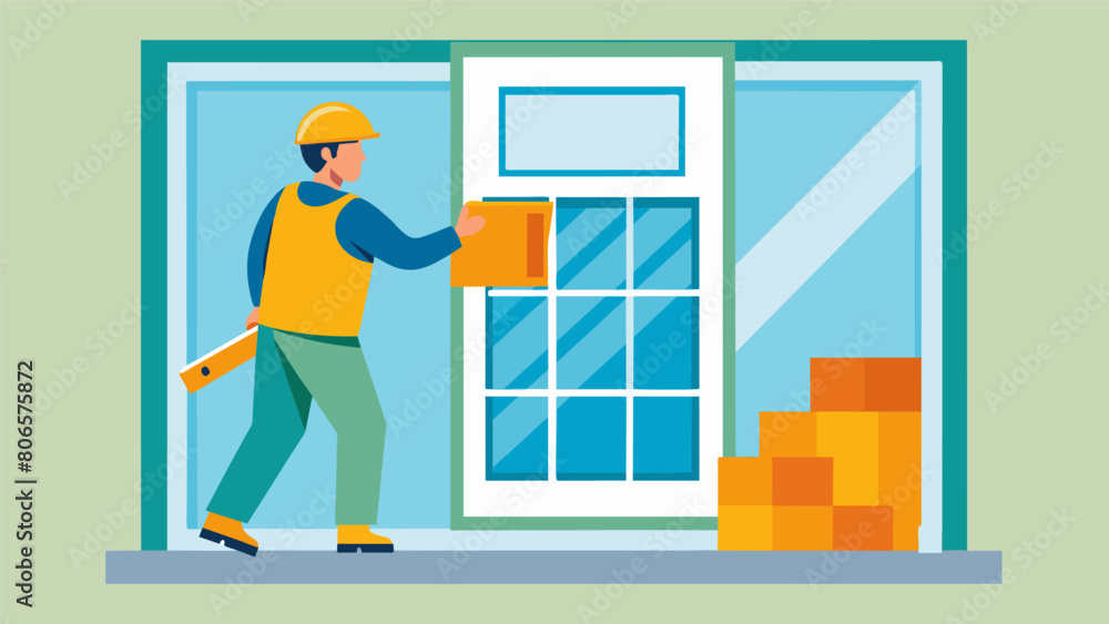 Poster Installing energyefficient windows and insulation for improved energy conservation.. Vector illustration