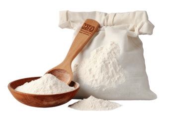 Mystical Alchemy of White Powder and Wooden Spoon on White or PNG Transparent Background.