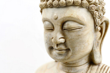 A serene Buddha statue with a peaceful expression and intricate details