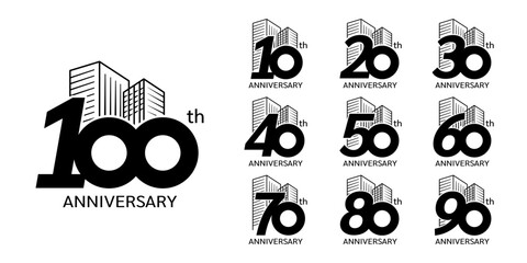 Collection of anniversary celebration business logotypes. Business celebration activities and invitation. Vector illustration.