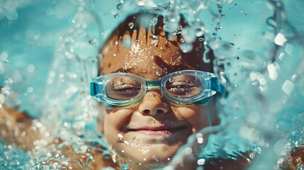 Close-up of a boy playing underwater.