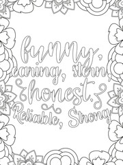 Father's Day Quotes Flower Coloring Page Beautiful black and white illustration for adult coloring book