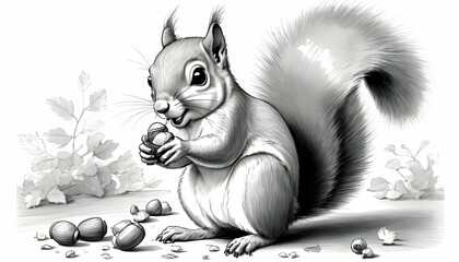 A Delightful Cartoon Sketch Of A Squirrel Storing