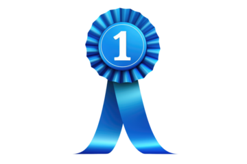 The Champions Elation: A Glorious Blue Ribbon of Victory on White or PNG Transparent Background.