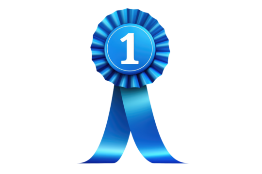The Champions Elation: A Glorious Blue Ribbon of Victory on White or PNG Transparent Background.