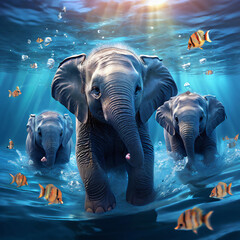 바다속 수영하는 아기 코끼리