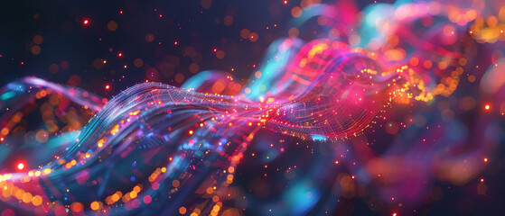 An abstract network of glowing digital tendrils, representing high-speed data transfer in vivid colors.