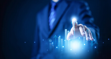 growth business concept. graph chart stock market economic, plan strategy company increase profit to success global. trend marketing grows technology digital. economy, financial, and invest