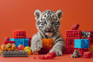 Playtime Wonders Tiger Cub Among Colorful Blocks