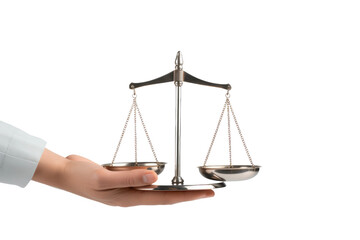 Balancing Justice in Hand on White or PNG Transparent Background.