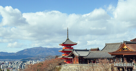 
The most beautiful viewpoint of Kiyomizu-dera is a popular tourist destination in Kyoto, Japan. - obrazy, fototapety, plakaty