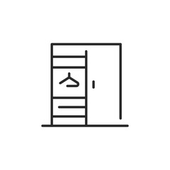 Wardrobe icon. Simple minimalist wardrobe icon for interior design apps and furniture related websites. Features clothing hanger and drawers within a sleek outline design. Vector illustration