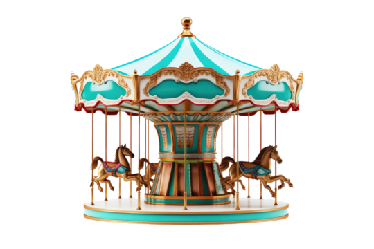 Whimsical Carousel Delight on White or PNG Transparent Background.
