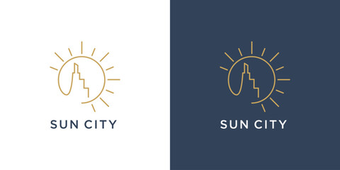 Sun city logo symbol circle building architecture line outline vector