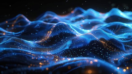 3d rendering abstract digital wave of particles. Futuristic wave of glowing particles.