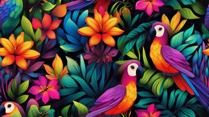 Pattern of a tropical artwork, with multicolored
