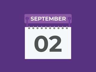 September  2 calendar reminder. 2 September  daily calendar icon template. Calendar 2 September  icon Design template. Vector illustration
