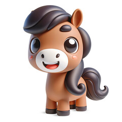 A 3D cute illustration of a horse character with a big smile