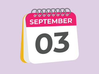 September  3 calendar reminder. 3 September  daily calendar icon template. Calendar 3 September  icon Design template. Vector illustration
