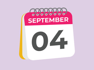 September  4 calendar reminder. 4 September  daily calendar icon template. Calendar 4 September  icon Design template. Vector illustration
