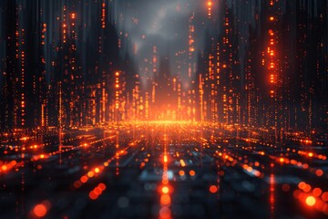 Digital Cityscape with Glowing Neon Lights