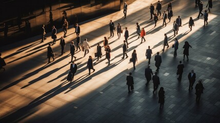 business people commuting to work in the morning or from the office in the evening on foot.