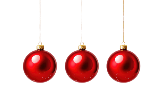 Trio of Crimson Baubles Suspended in Mid-Air on White or PNG Transparent Background. - Powered by Adobe