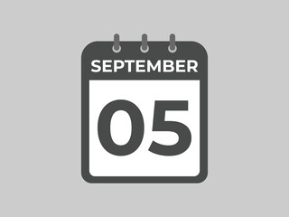 September  5 calendar reminder. 5 September  daily calendar icon template. Calendar 5 September  icon Design template. Vector illustration
