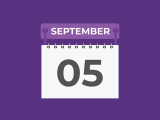 September  5 calendar reminder. 5 September  daily calendar icon template. Calendar 5 September  icon Design template. Vector illustration
