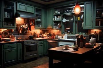 Beautiful kitchen in a luxury house. Shot in a slow motion. - Powered by Adobe