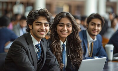 Group of indian mba students in college.
