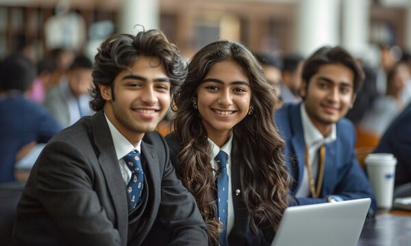 Group of indian mba students in college.