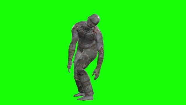 3D male zombie stand idle on green screen seamless loop 3D animation, front view. You can easily key out (remove) the green screen with just one click using any video editor.