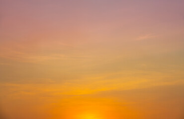 Enjoy a panoramic view of the skyline. The sun rises in the morning sky with colorful clouds. and beautiful cloud patterns In the soft light of the morning