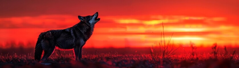 Fototapeta premium Inspiring wolf wallpaper featuring a wolf howling at the twilight sky, symbolizing freedom and the call of the wild
