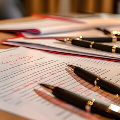 Fototapeta premium documents being reviewed and revised with redlines