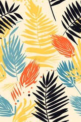 Palm branch trendy seamless pattern with hand drawn elements
