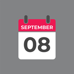 September  8 calendar reminder. 8 September  daily calendar icon template. Calendar 8 September  icon Design template. Vector illustration
