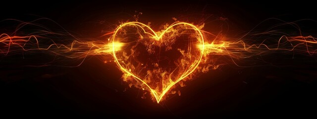 A stylized heart shape composed of thin lines that pulsate with a rhythmic glow, creating a minimalist representation of a heartbeat.