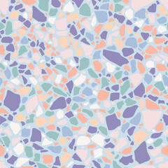 Blue terrazzo flooring seamless pattern. Vector texture of mosaic floor with natural stones, granite, marble, quartz. Classic Italian floor surface. Trendy repeat design for ceramic, home decor, print