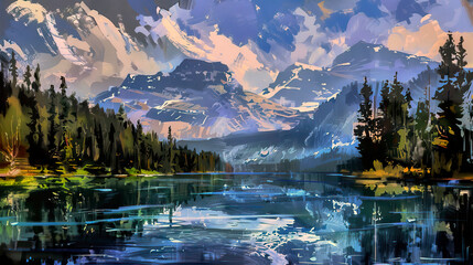 Majestic mountain landscape with serene lake