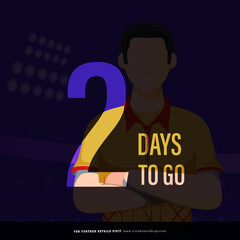 T20 cricket match to start from 2 days left based poster design with West Indies cricketer player character in national jersey.