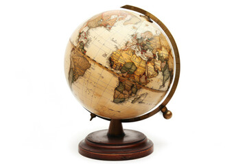 An antique world globe with a classic map