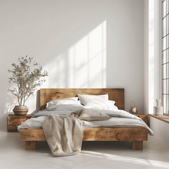Fototapeta na wymiar Minimalist Scandinavian Style Bed