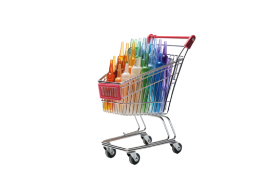 The Bottle Bazaar: A Kaleidoscope of Liquid Treasures on White or PNG Transparent Background.