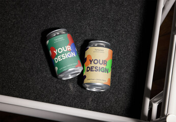 Mockup of two customizable 12 oz drinks cans