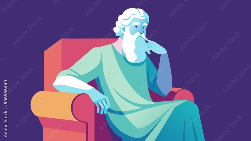 Poster a lifelike marble sculpture of a philosopher with a serene expression and a hand resting on the edge