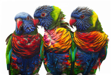 Three colorful parrots side by side