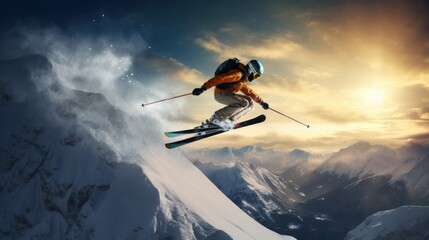 Winter Extreme athlete, high mountain ski jumping sport